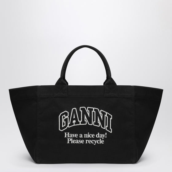 GANNI XXL black canvas tote bag