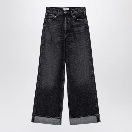 AGOLDE Dame dark grey wide ribbed denim jeans