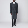 Lardini Grey herringbone double-breasted coat
