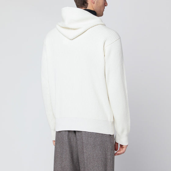 Lardini White wool and cashmere hooded cardigan