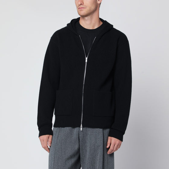 Lardini Black wool and cashmere hooded cardigan