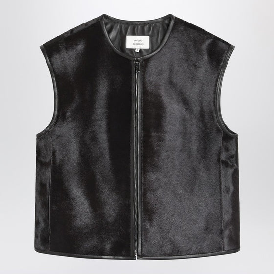 Loulou Studio Brown Ampas vest in pony-effect leather