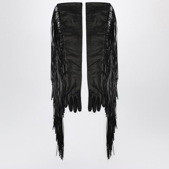 Sportmax Long black gloves with fringes