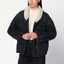  ISABEL MARANT Black Pimia jacket in denim and faux fur