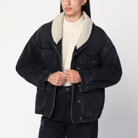 ISABEL MARANT Black Pimia jacket in denim and faux fur