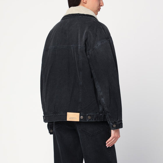 ISABEL MARANT Black Pimia jacket in denim and faux fur