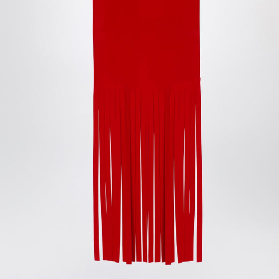 Sportmax Red Wool Scarf with Fringes