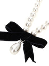 Self-Portrait Black Bow Pearl Necklace