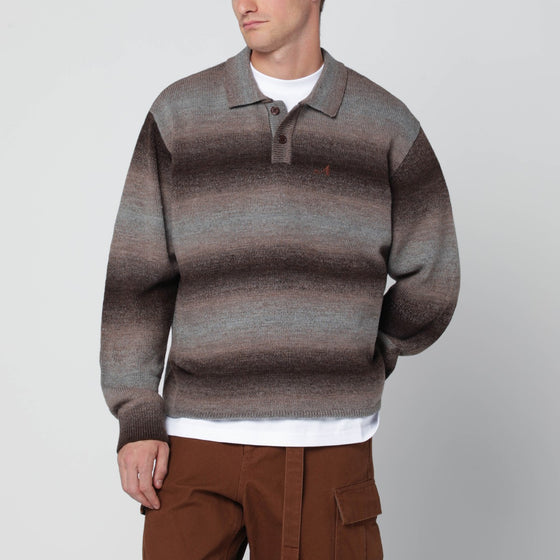 Awake NY Brown striped polo sweater