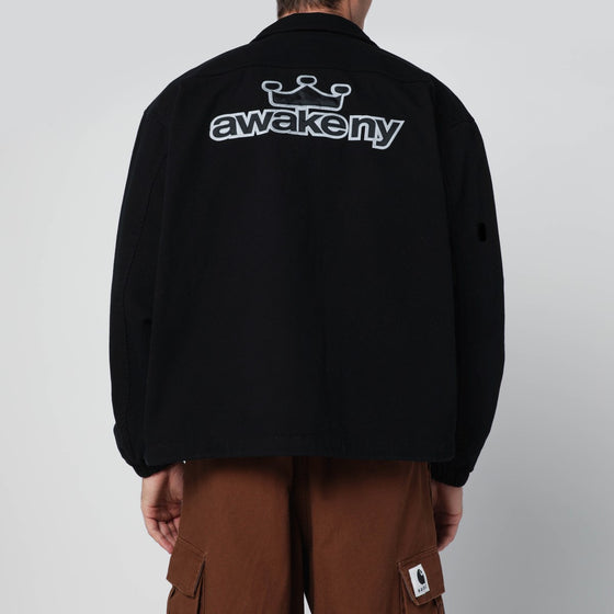 Awake NY Black zip-up overshirt with logo