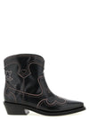 Ganni Low Shaft Embroidered Western Ankle Boots