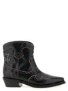 Ganni Low Shaft Embroidered Western Ankle Boots