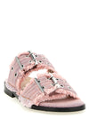Ganni Feminine Buckle Fringed Denim Sandals