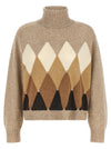Ballantyne Beige Diamond Turtleneck Sweater