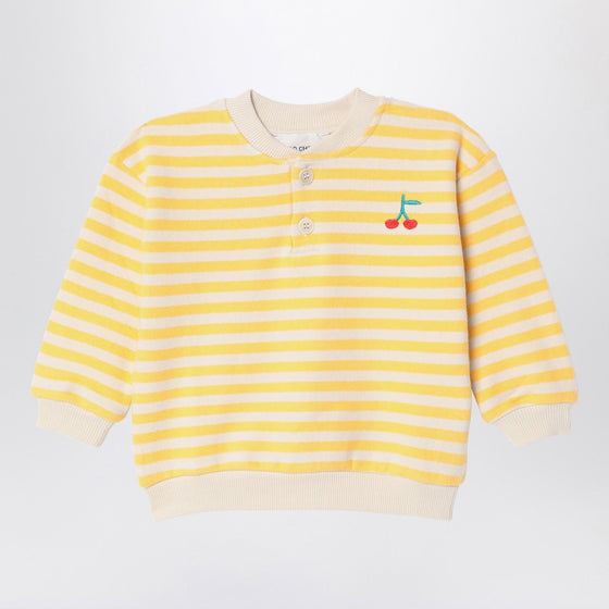 Bobo Choses Ivory/yellow striped button sweatshirt