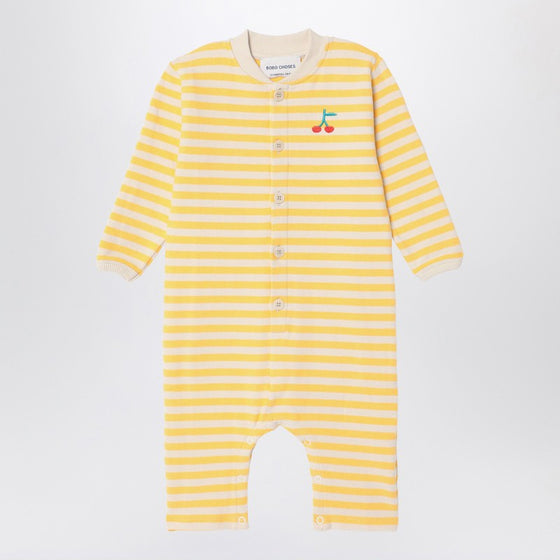 Bobo Choses Ivory/yellow striped terry towelling sleepsuit