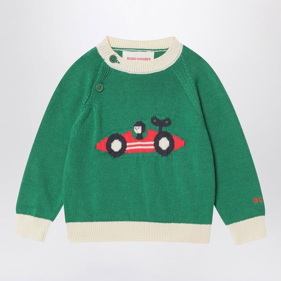 Bobo Choses Green cotton Race Car sweater