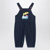 Bobo Choses Navy blue denim overalls with train