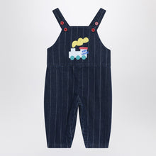  Bobo Choses Navy blue denim overalls with train