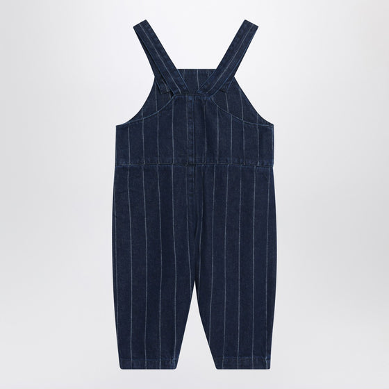 Bobo Choses Navy blue denim overalls with train