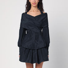  Patou Black blue crossover blouse