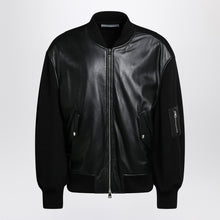  Givenchy Black leather bomber jacket with wool sleeves