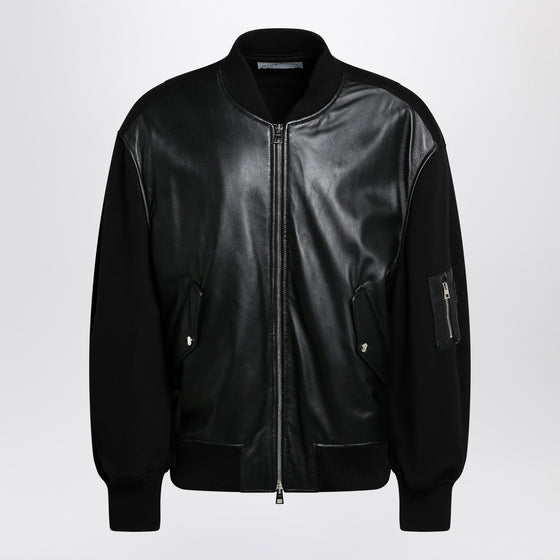 Givenchy Black leather bomber jacket with wool sleeves