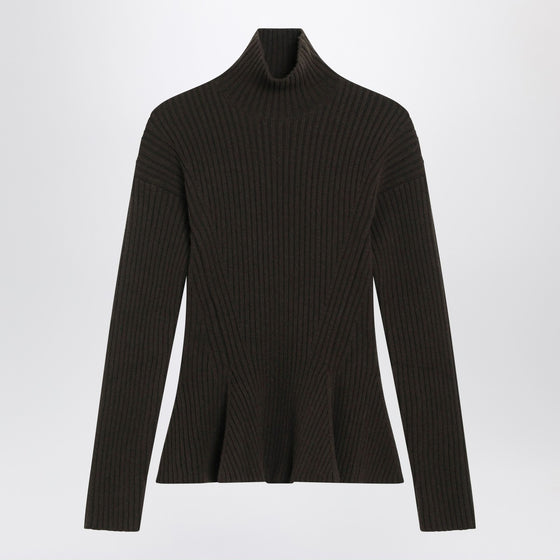 Max Mara Moss green peplum turtleneck in cashmere blend