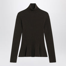  Max Mara Moss green peplum turtleneck in cashmere blend