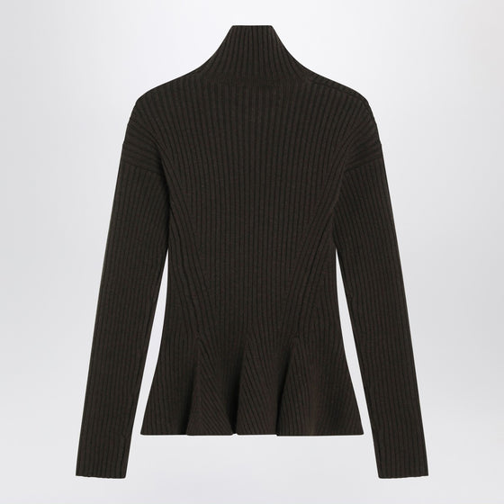 Max Mara Moss green peplum turtleneck in cashmere blend