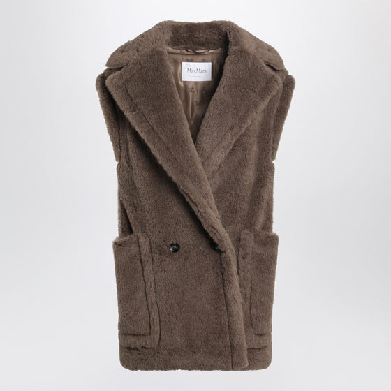 Max Mara Brown Teddy gilet in alpaca and wool