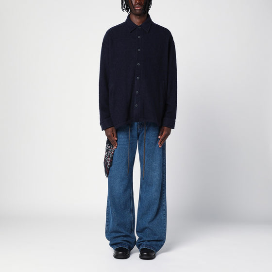 Destin Navy wool overshirt with graphic print