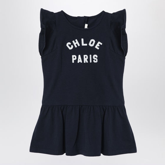 Chloé Navy blue cotton dress with logo