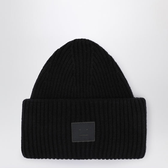 Acne Studios Black large face logo beanie - Yak