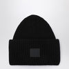 Acne Studios Black large face logo beanie - Yak