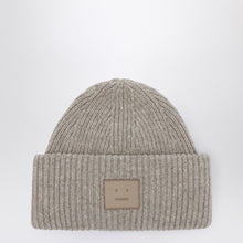  Acne Studios Greige melange large face logo beanie - Yak