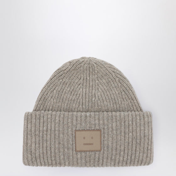 Acne Studios Greige melange large face logo beanie - Yak