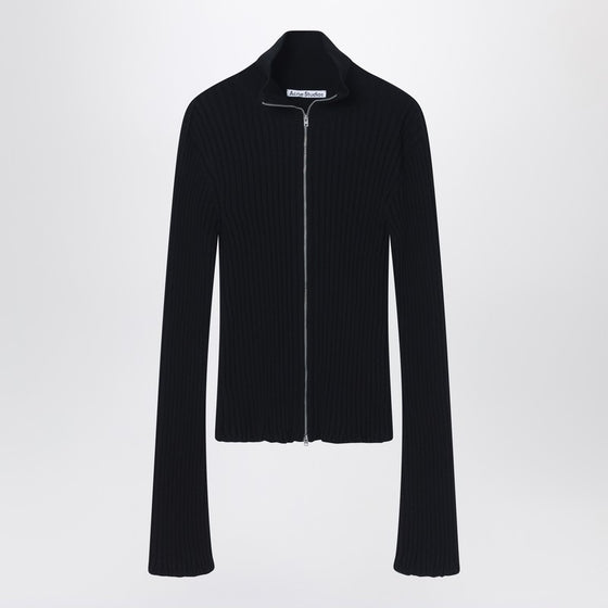 Acne Studios Black ribbed zip cardigan