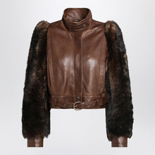  Chloé Brown cropped leather and shearling jacket
