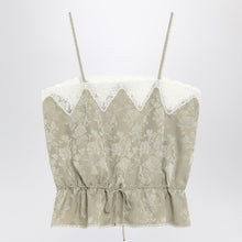  Chloé Light green silk jacquard top with roses
