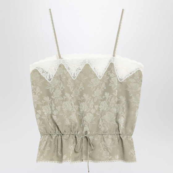 Chloé Light green silk jacquard top with roses