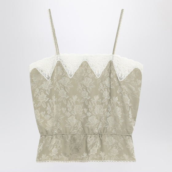 Chloé Light green silk jacquard top with roses