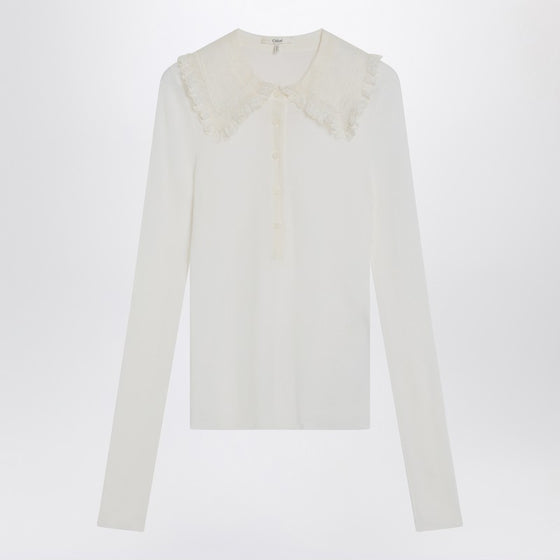 Chloé White Henley shirt in wool knit