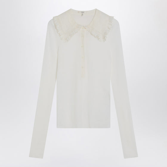 Chloé White Henley shirt in wool knit