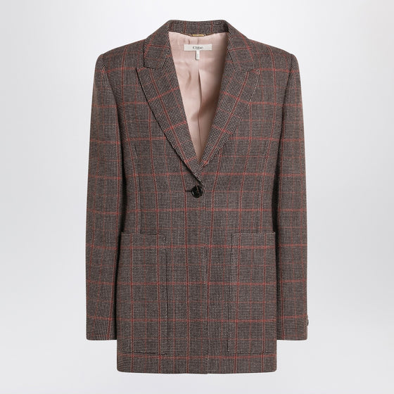 Chloé Single-breasted checked brown wool jacket