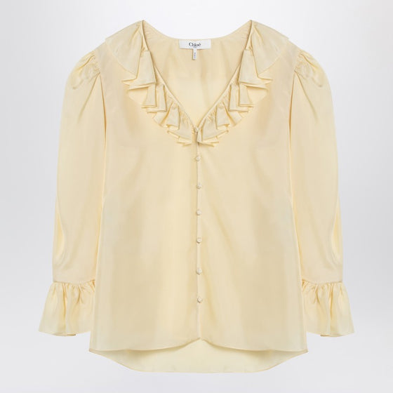 Chloé Light yellow blouse with ruffles in silk