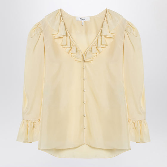 Chloé Light yellow blouse with ruffles in silk