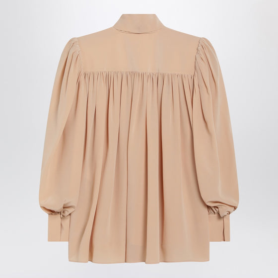 Chloé Ruched sand-coloured blouse with lavallière tie