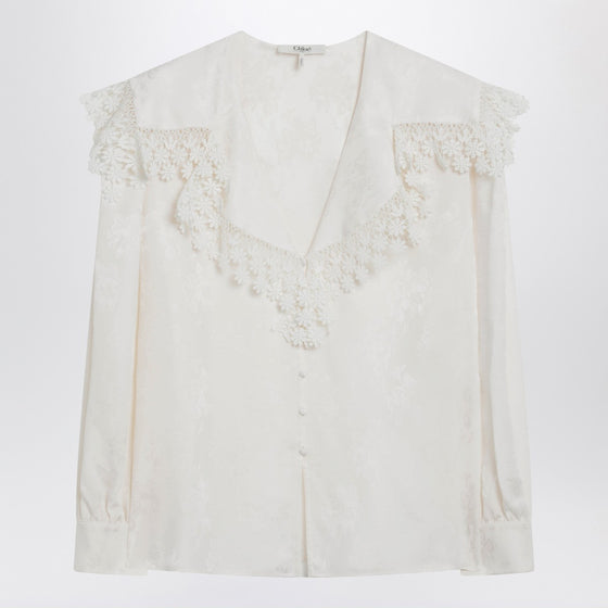 Chloé Jacquard and lace blouse with oversized collar