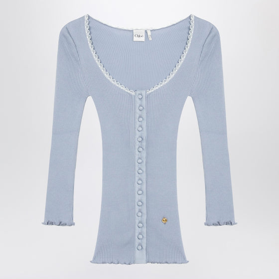 Chloé Light blue fitted cotton cardigan